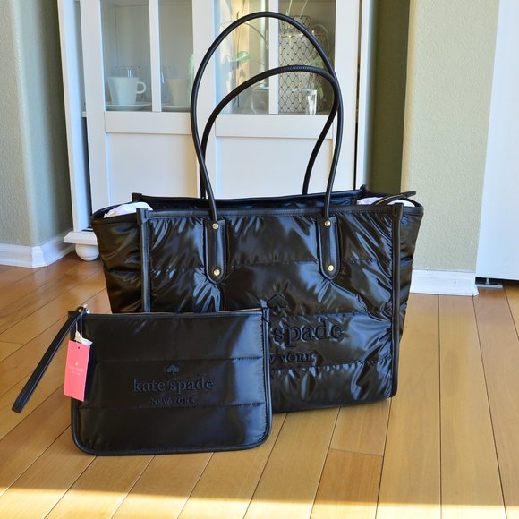 kate spade Handbags - Kate Spade Ella Puffy Fabric Extra Large Tote & Wristlet Pouch